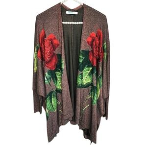 Desigual Floral Boho Asymmetic Kimono Large‎ Sequin Dark Romantic Metallic
